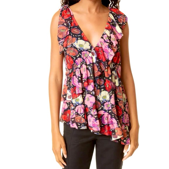 CINQ À SEPT Asymmetrical Floral V-Neck Naomi Top Size XS - Picture 1 of 9